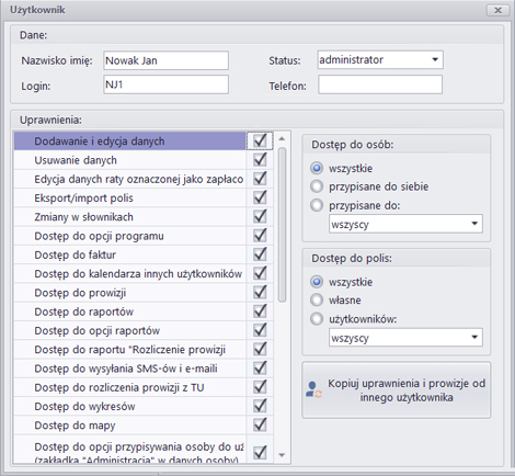 Uprawnienia użytkowników w AgentM6